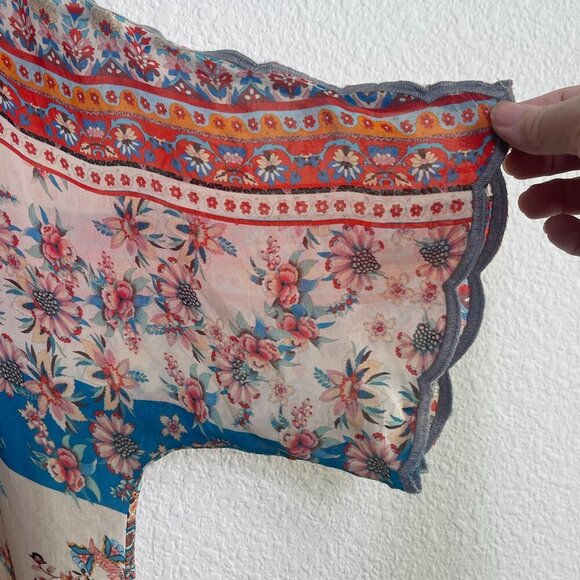 Johnny Was Betimo Boho Tunic Top XS Multicolor Embroidered Sheer Scalloped Hem - Picture 8 of 10